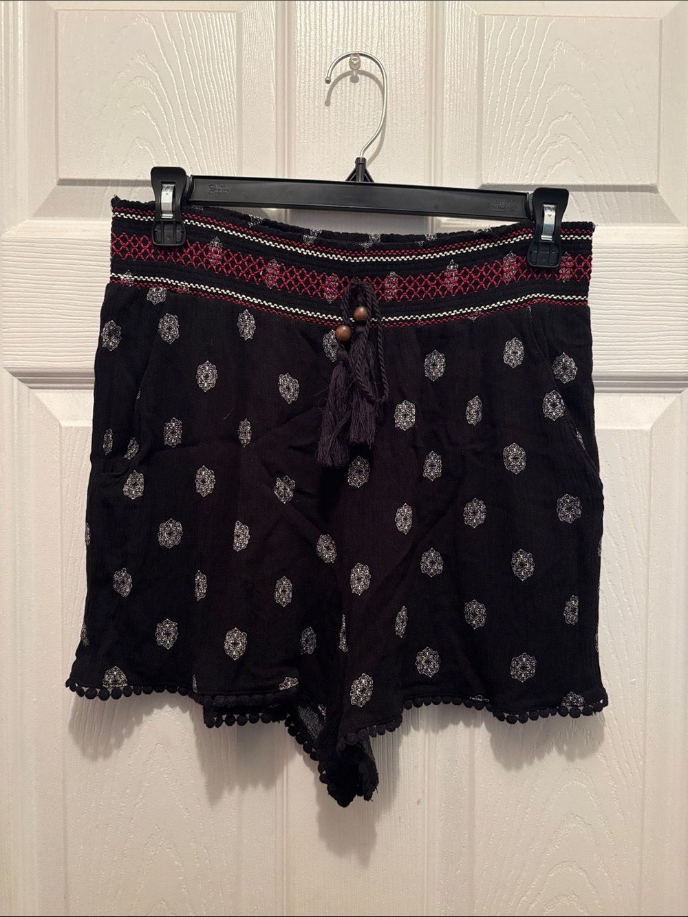 Xhilaration Black High-Waist Embroidered Tie-Front Shorts with Pink Detail